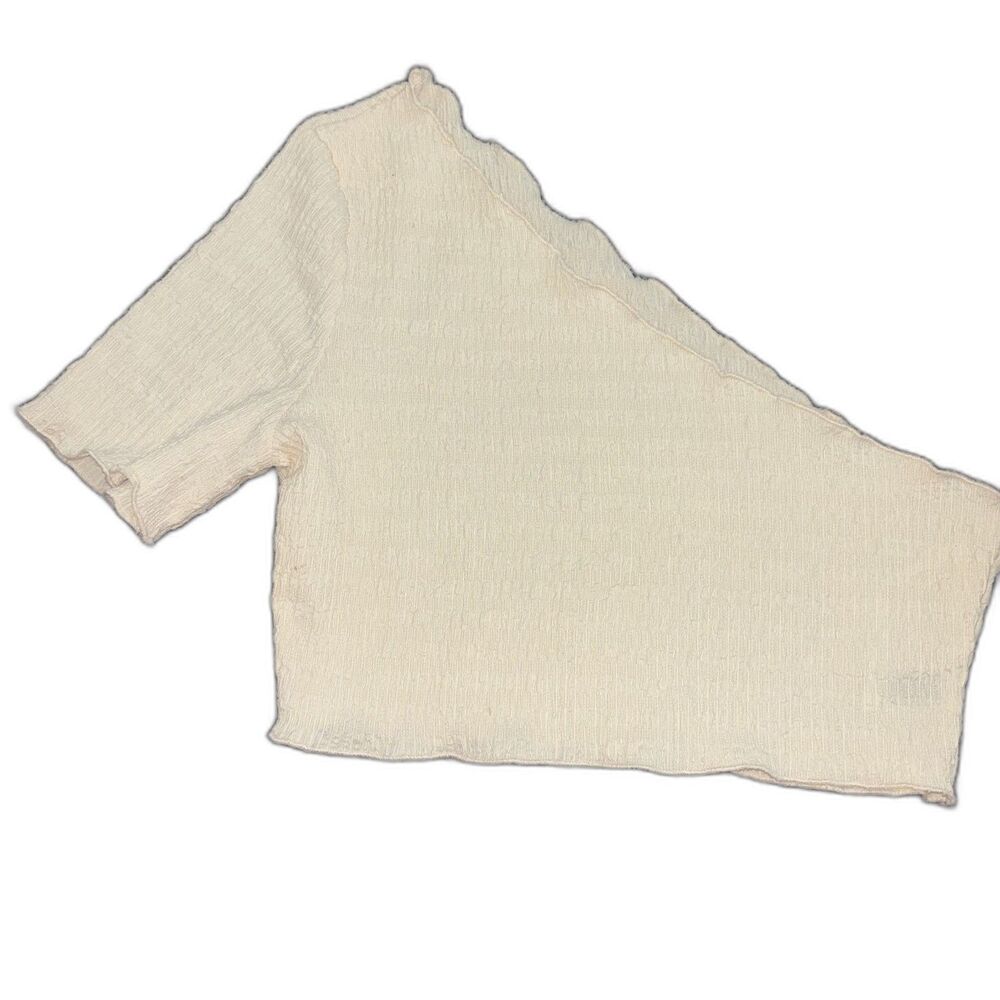 SHEIN Cream Beige One Shoulder Short Sleeve Top Medium